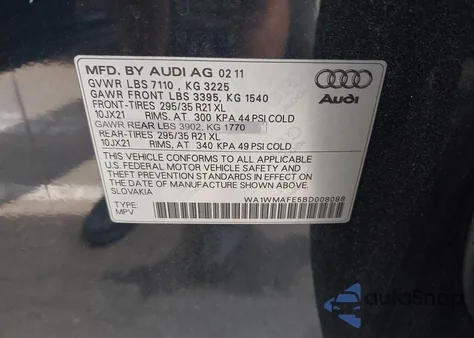 2011 Audi Q7 3.0 Tdi Premium z USA, uszkodzony, nr VIN WA1WMAFE5BD008088